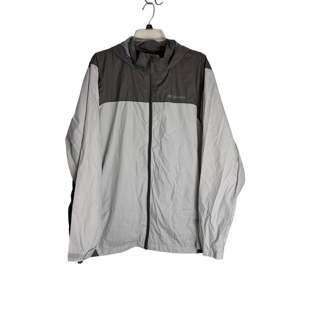 Columbia Mens Size Large Gray Hooded Windbreaker Rain Jacket Sportswear